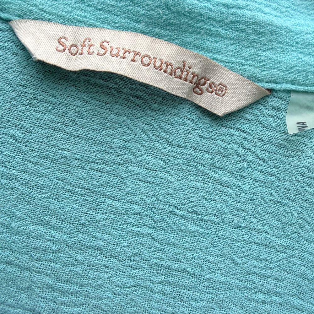 Soft Surroundings Aqua Eyelet Embroidered Cotton Button Front Blouse M - Picture 4 of 6